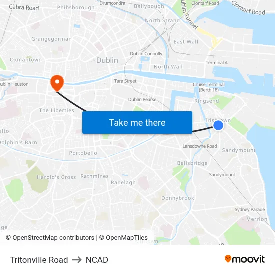 Tritonville Road to NCAD map