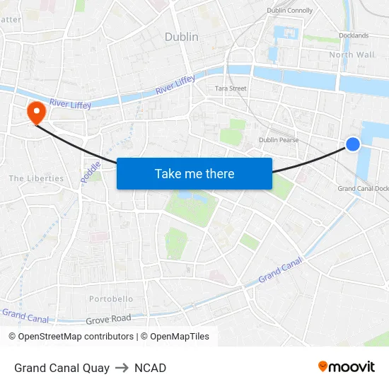 Grand Canal Quay to NCAD map