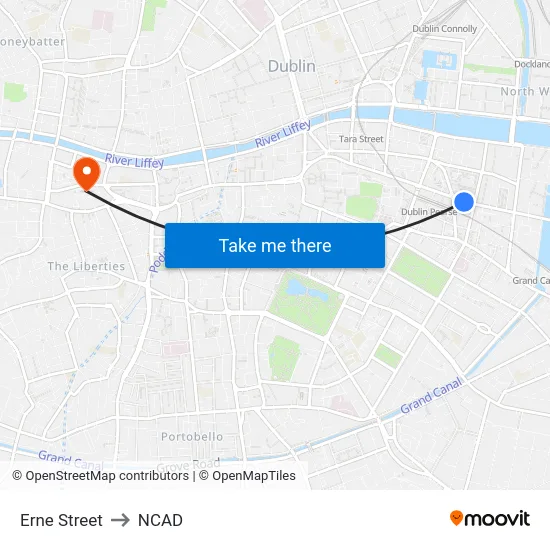 Erne Street to NCAD map