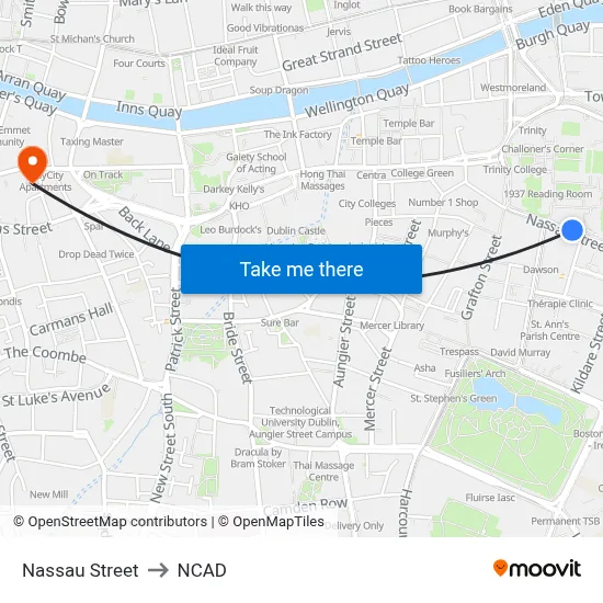 Nassau Street to NCAD map