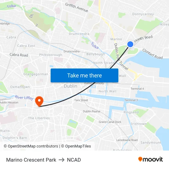 Marino Crescent Park to NCAD map