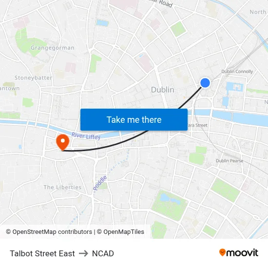 Talbot Street East to NCAD map