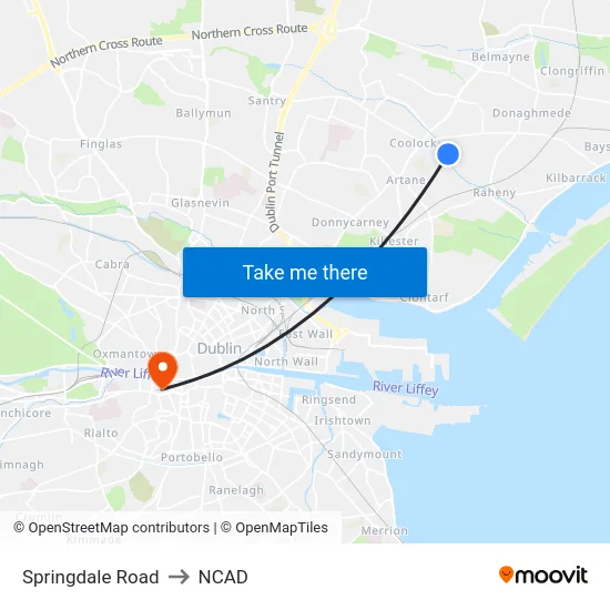 Springdale Road to NCAD map