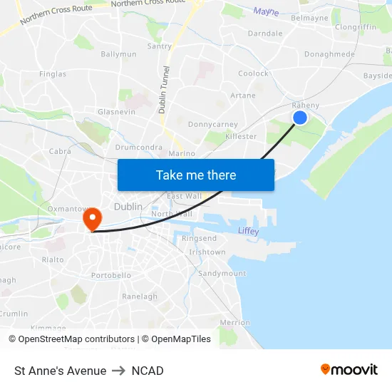 St Anne's Avenue to NCAD map