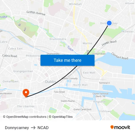 Donnycarney to NCAD map