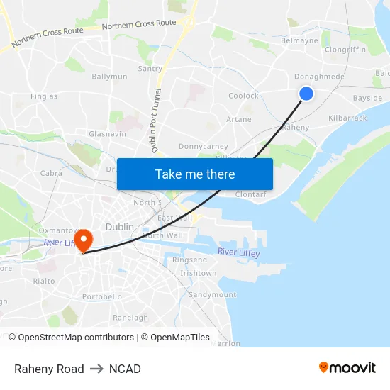 Raheny Road to NCAD map