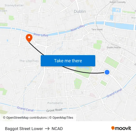 Baggot Street Lower to NCAD map