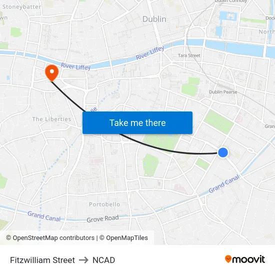 Fitzwilliam Street to NCAD map