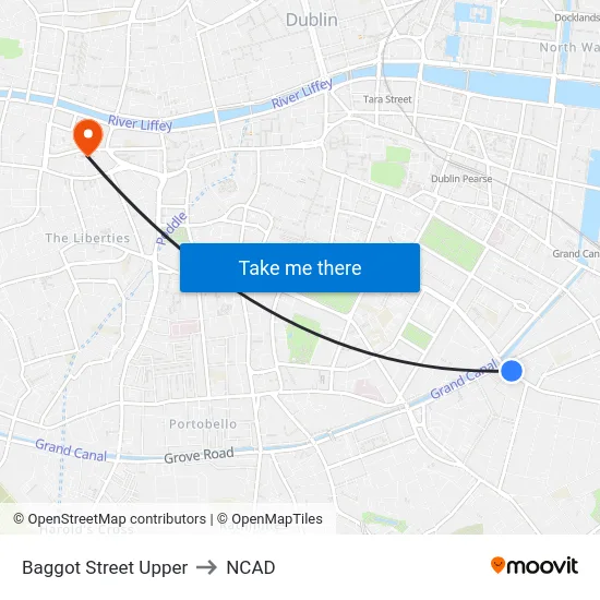 Baggot Street Upper to NCAD map