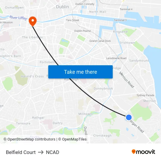 Belfield Court to NCAD map
