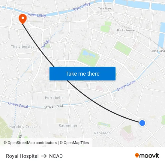 Royal Hospital to NCAD map