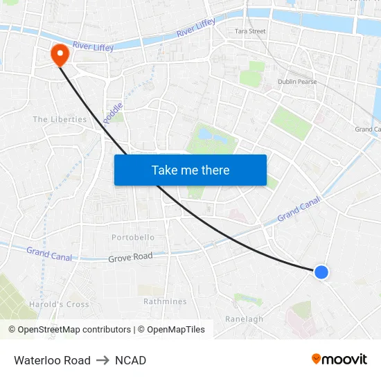 Waterloo Road to NCAD map