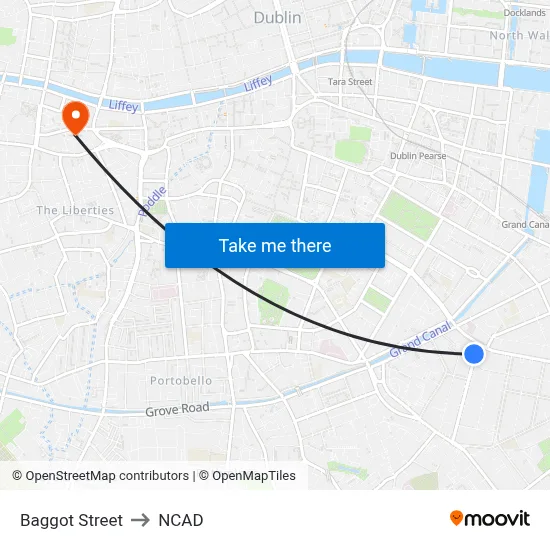 Baggot Street to NCAD map
