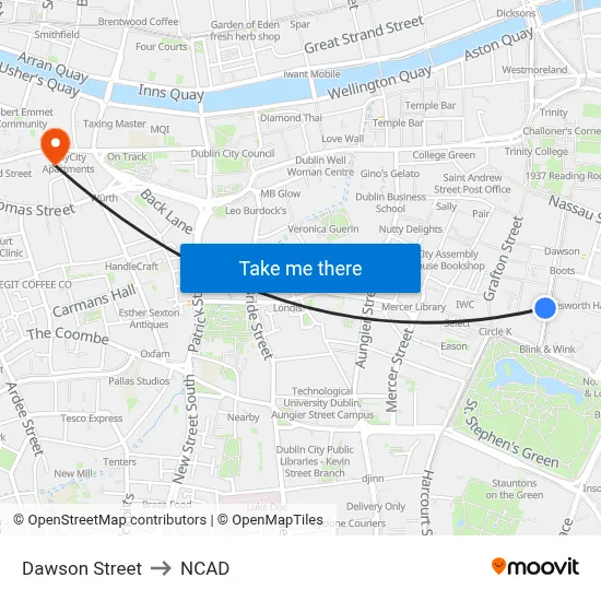 Dawson Street to NCAD map