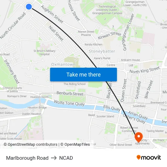 Marlborough Road to NCAD map