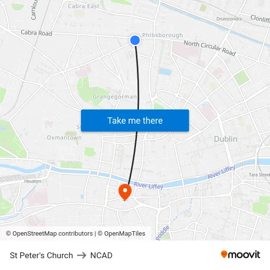 St Peter's Church to NCAD map
