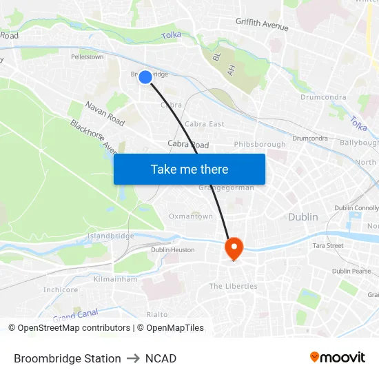 Broombridge Station to NCAD map