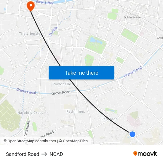 Sandford Road to NCAD map