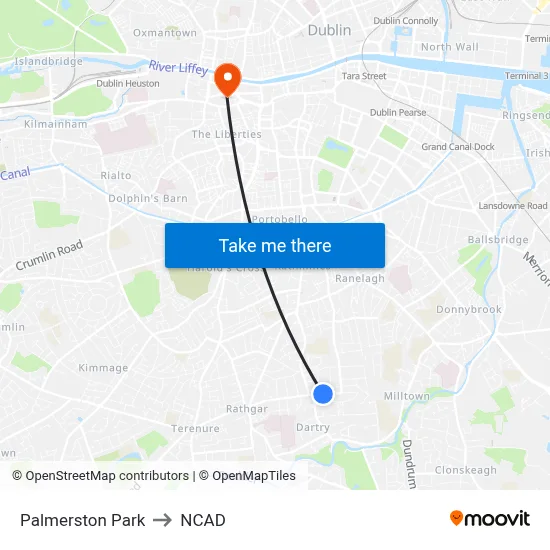 Palmerston Park to NCAD map