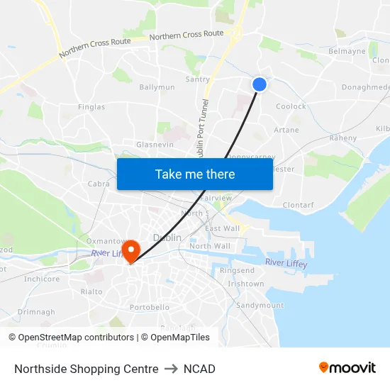 Northside Shopping Centre to NCAD map