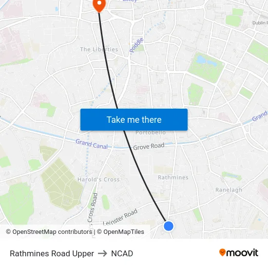Rathmines Road Upper to NCAD map