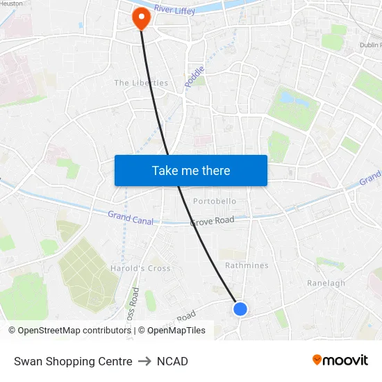 Swan Shopping Centre to NCAD map