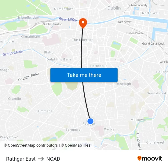 Rathgar East to NCAD map