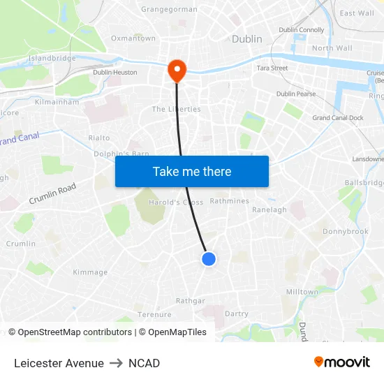 Leicester Avenue to NCAD map