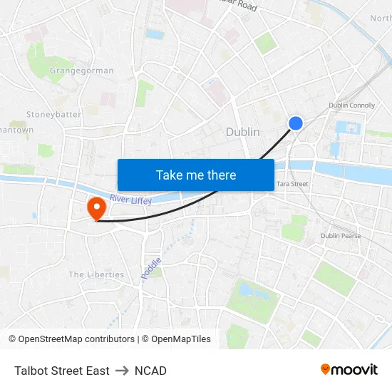 Talbot Street East to NCAD map