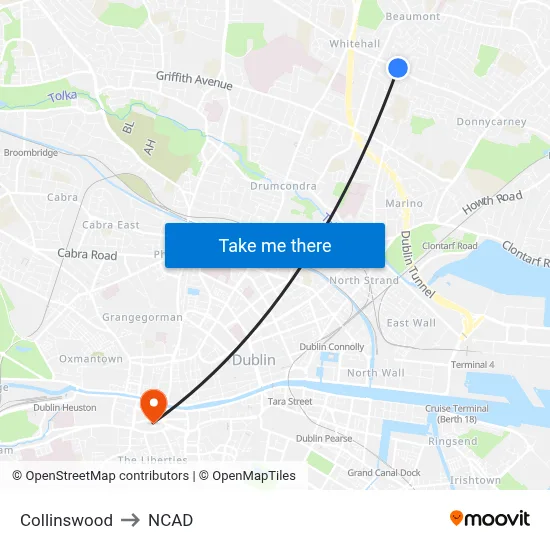 Collinswood to NCAD map