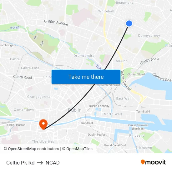 Celtic Pk Rd to NCAD map