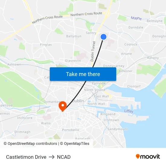 Castletimon Drive to NCAD map