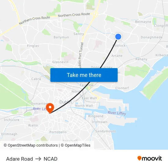 Adare Road to NCAD map