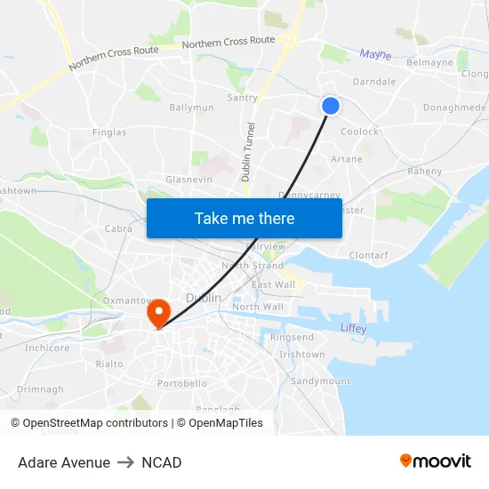 Adare Avenue to NCAD map