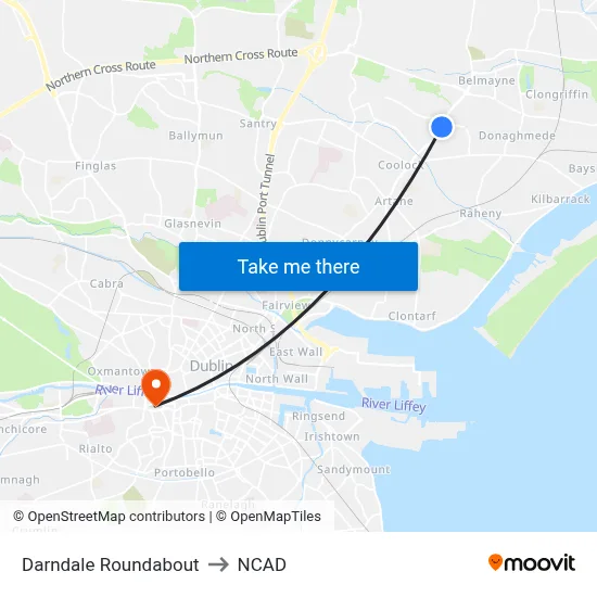 Darndale Roundabout to NCAD map