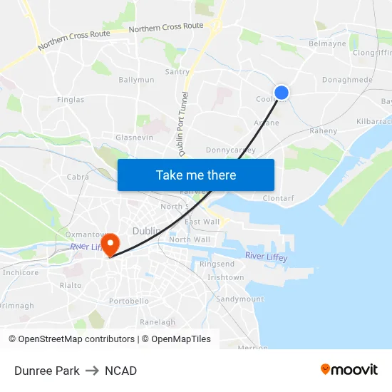 Dunree Park to NCAD map