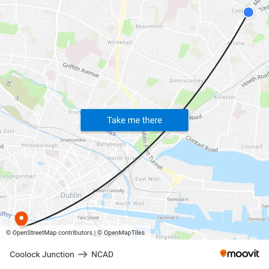 Coolock Junction to NCAD map