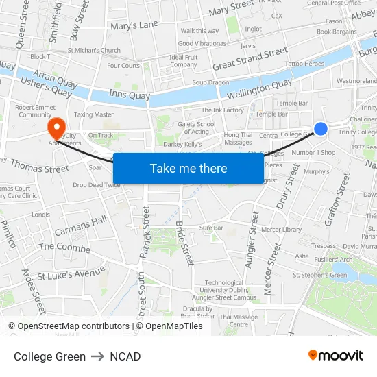 College Green to NCAD map