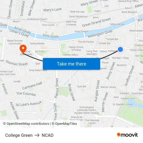 College Green to NCAD map