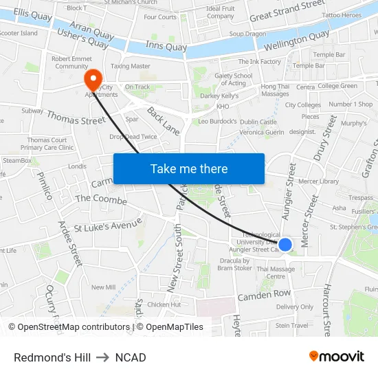 Redmond's Hill to NCAD map