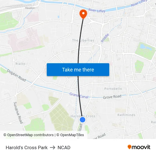 Harold's Cross Park to NCAD map