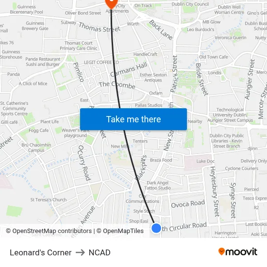 Leonard's Corner to NCAD map