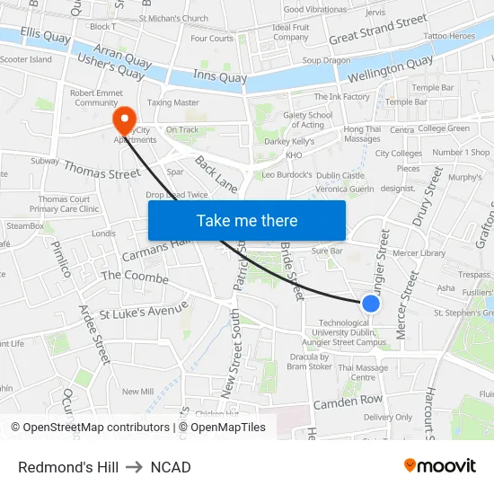 Redmond's Hill to NCAD map