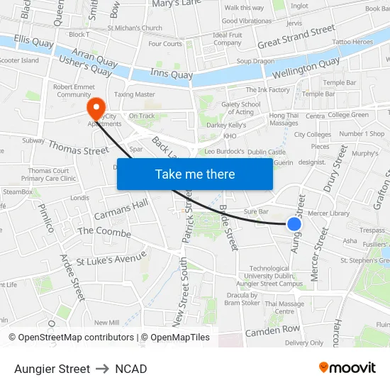 Aungier Street to NCAD map