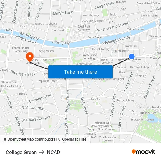 College Green to NCAD map