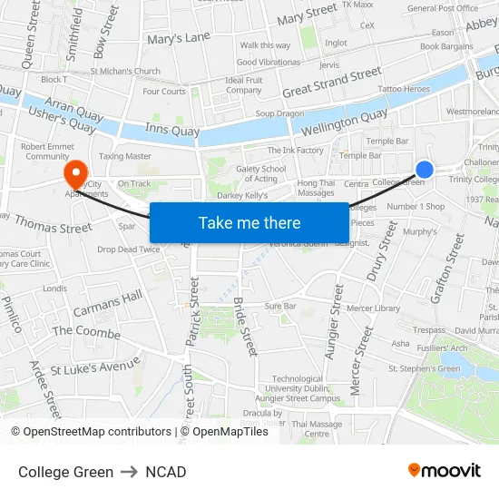 College Green to NCAD map