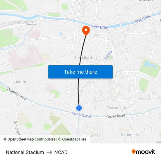 National Stadium to NCAD map