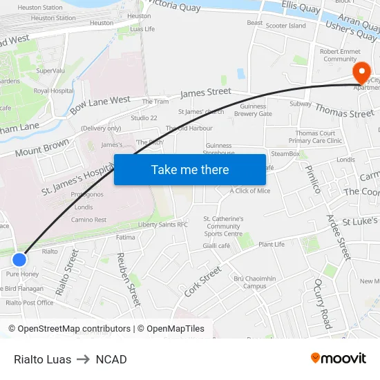 Rialto Luas to NCAD map