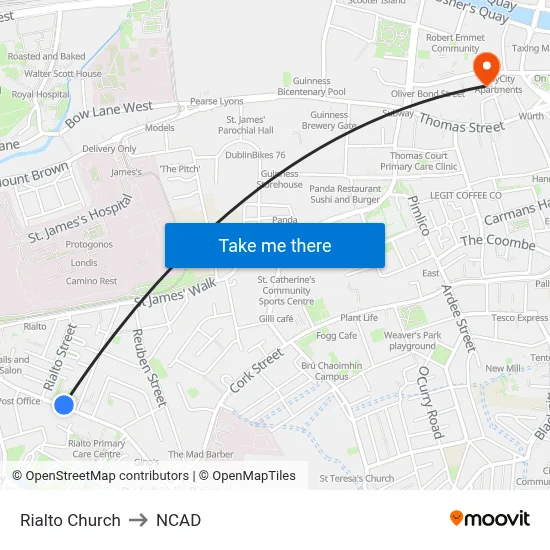 Rialto Church to NCAD map