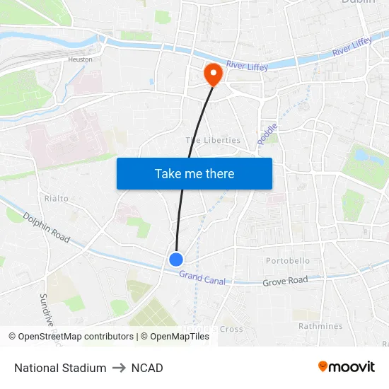 National Stadium to NCAD map